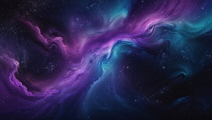 Cosmic swirls of purple and teal nebulae paint a breathtaking canvas across the night sky, a mesmerizing dance of celestial hues.