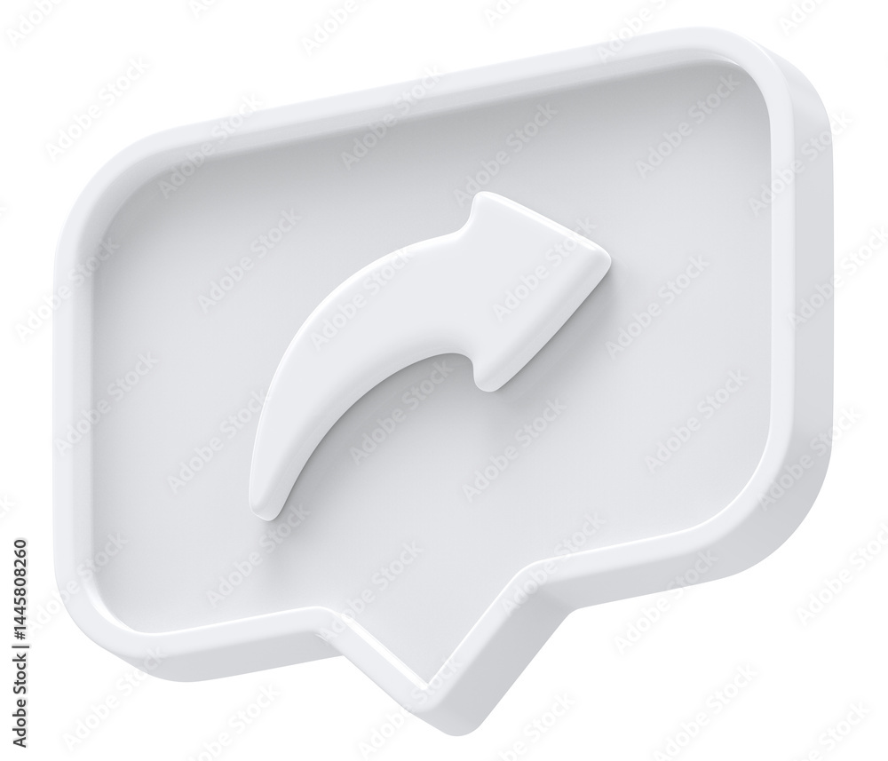 Aufkleber 3d white shape hashtag arrow social media notification rectangle icon isolated transparent backgroun