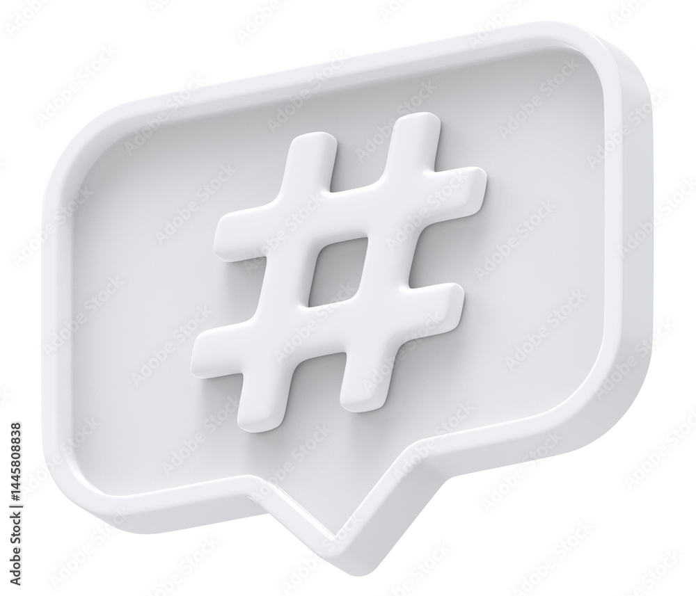 Poster 3d white shape hashtag social media notification rectangle icon isolated transparent background 3d r