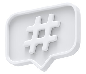 3d white shape hashtag social media notification rectangle icon isolated transparent background 3D rendering
