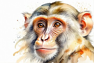 Watercolor painting of a monkey symbolizing the Chinese zodiac, traditional Asian brushstroke art capturing lively animal expression and cultural heritage