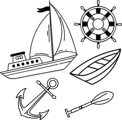 Fototapeta premium Nautical vector elements feature an anchor with rope, evoking the sea and sailing on a boat, a classic marine symbol