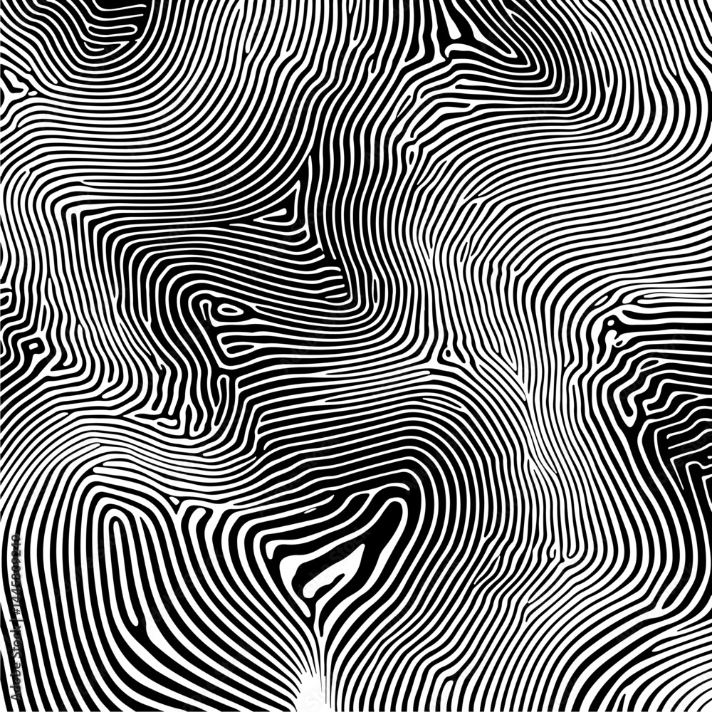 Poster Abstract vector illustration with black and white wavy lines that form an optical illusion effect, creating a dynamic, modern, and hypnotic visual.
