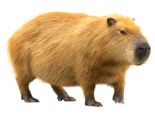 Large, light brown capybara, standing, facing left. transparent background