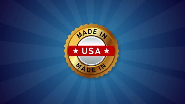 Made in USA America United States stamp emblem label national product export gold seal animated background