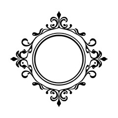 Elegant Ornate Black and White Circle Frame, Decorative Vector Element