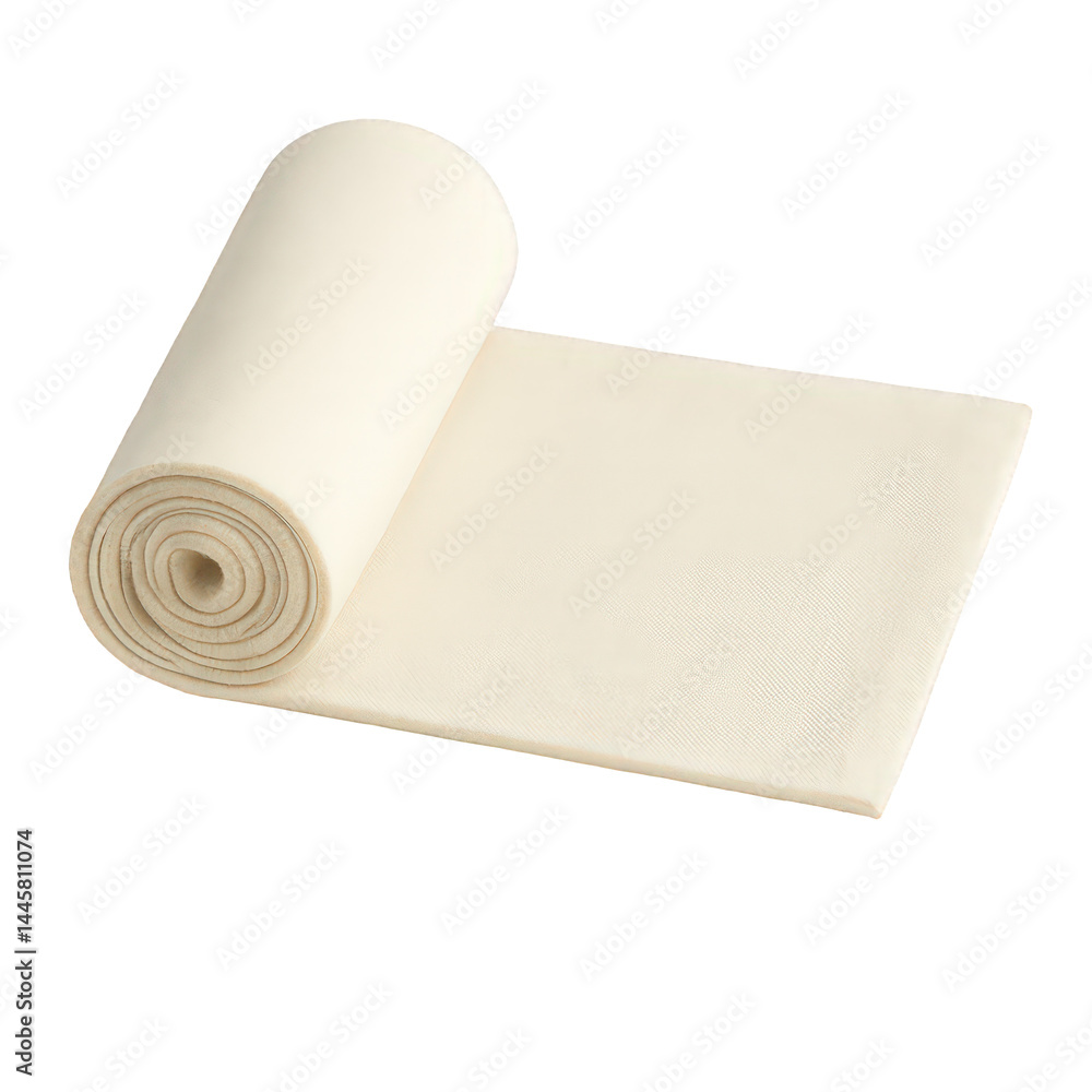 Poster a soft cream-colored fabric textile roll featuring a visible woven texture and flexible material qua