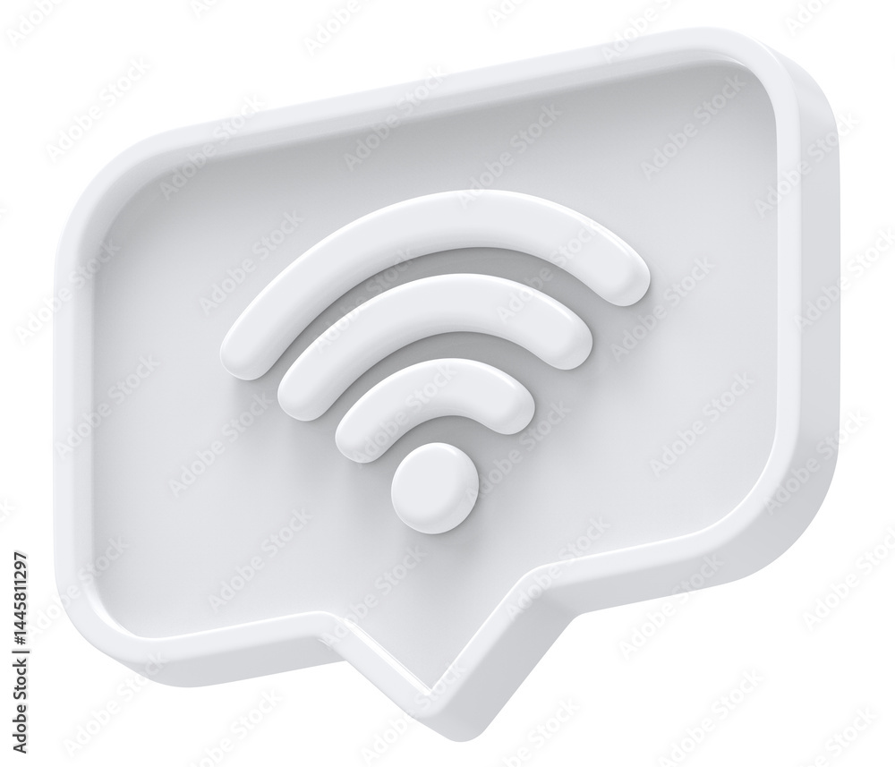 Poster 3d white shape wifi icon rectangle and chat icon isolated transparent background 3d rendering