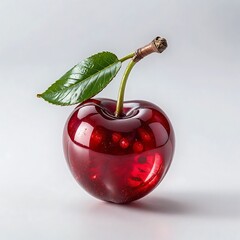 Red Cherry with Leaf: A Glossy, Translucent Still Life
