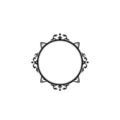 Elegant Black & White Circular Frame, Decorative Vector Element