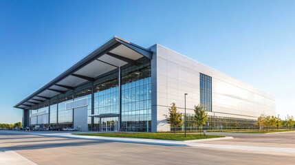 Obraz premium A contemporary building exemplifying modern architecture in R&D and logistics.