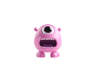 Pink, one-eyed cartoon monster figure yelling, showing teeth and tongue, standing on two feet transparent background