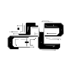 Futuristic Tech Graphic: Geometric Circuit Design on White