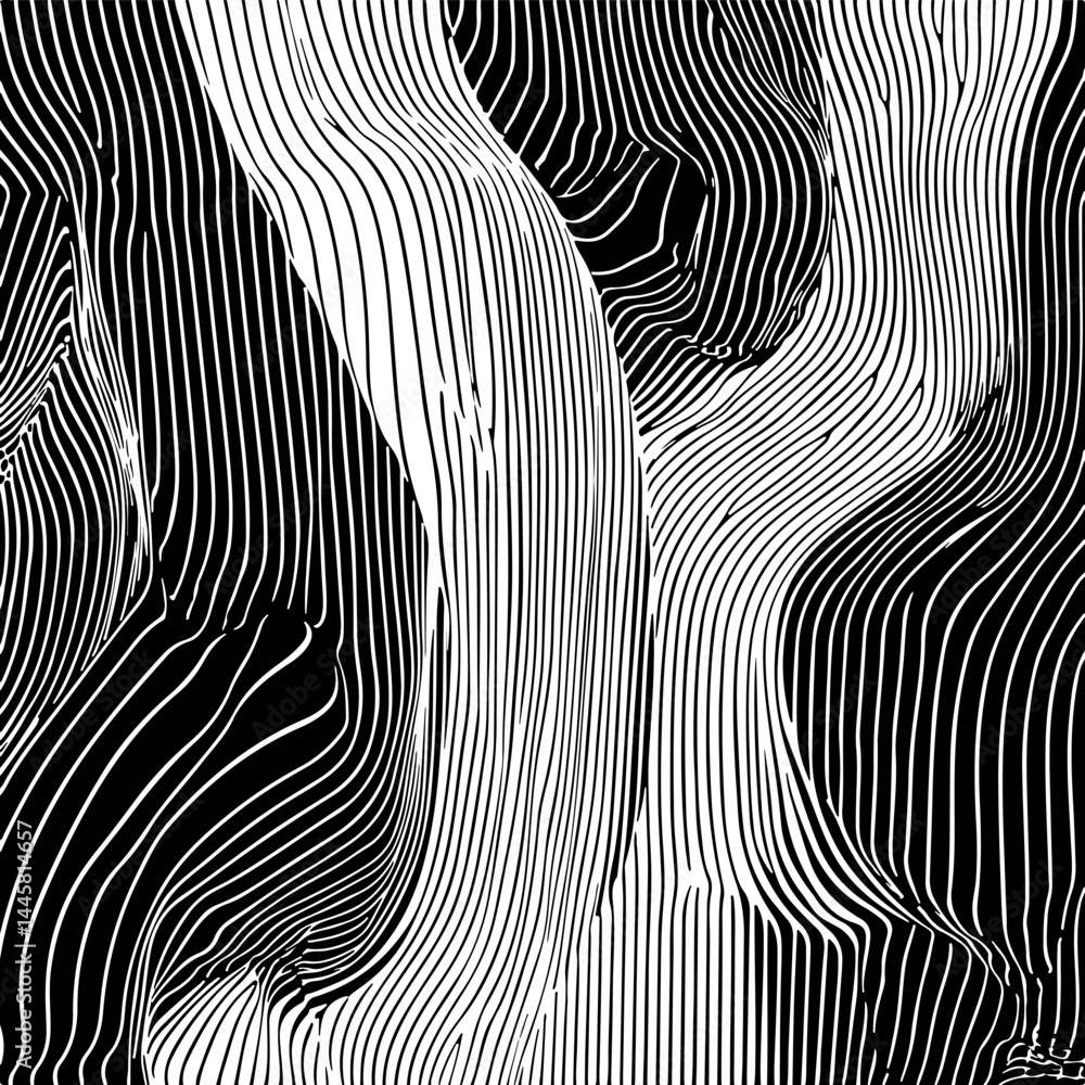 Fototapete abstract vector illustration featuring hypnotic black and white wavy lines, creating an optical illu