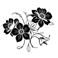 Elegant Floral Silhouette: Black and White Botanical Illustration