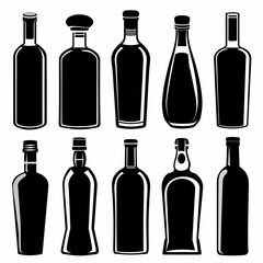 Variety of Empty Glass Bottles in Silhouette Style for Design Use