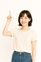 人物：指をさす日本人女性（上方向）