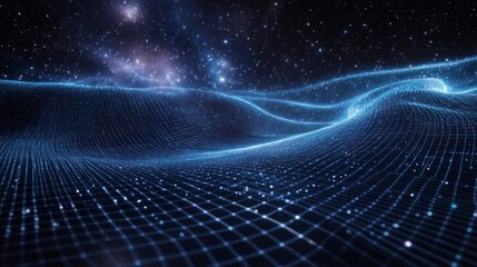 Abstract digital landscape, network, waves,  stars