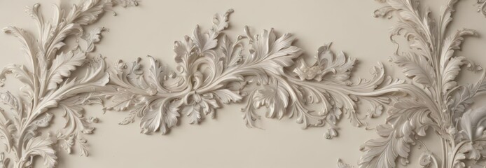 Subtle acanthus leaf motif in platinum on ivory, refined rococo influence, luxury, elegant, ornate