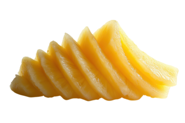 Delicate yellow fish roe slices artfully arranged gleaming under soft light a culinary masterpiece