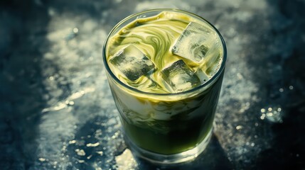 Refreshing yellow green drink in glass
