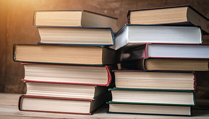 A background pile of books at a library for the students at university