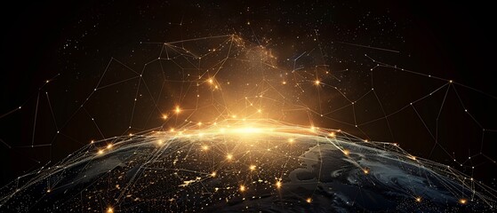 Glowing data streams visualized flowing between smart buildings and infrastructure nodes in a green metropolis at night