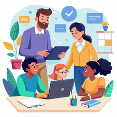 Business Teamwork Concept. Vector illustration in flat style of a group of diverse people in business suits putting together pieces of a puzzle. Isolated on background