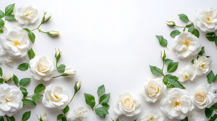 Obraz premium Elegant white rose arrangement on pure white background floral art composition minimalist design