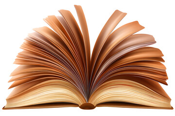 Open book art. Pages fanning out. Textured paper gives vintage effect. Rich, warm tones