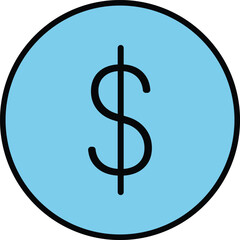 Flat Dollar Coin Icon in Blue Circle. Finance and Money Concept Vector