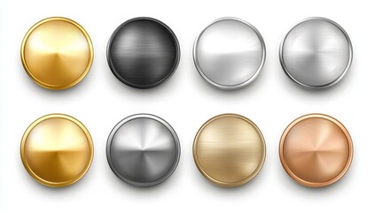 Metallic circular buttons in various finishes