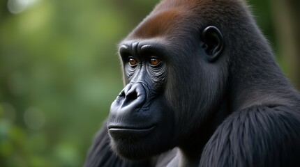 Obraz premium Close-Up Portrait of a Majestic Gorilla Surrounded by Lush Greenery in a Natural Habitat