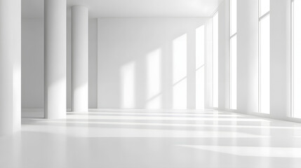 Obraz premium Modern minimalist interior design showcase bright white room photography clean aesthetic wide angle view