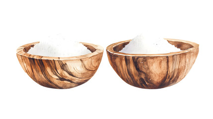 Salt and Sugar Painting in Wooden Bowls on White Background