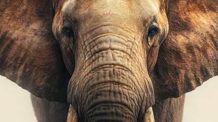 Elephant headshot; face forward, focusing the textured skin