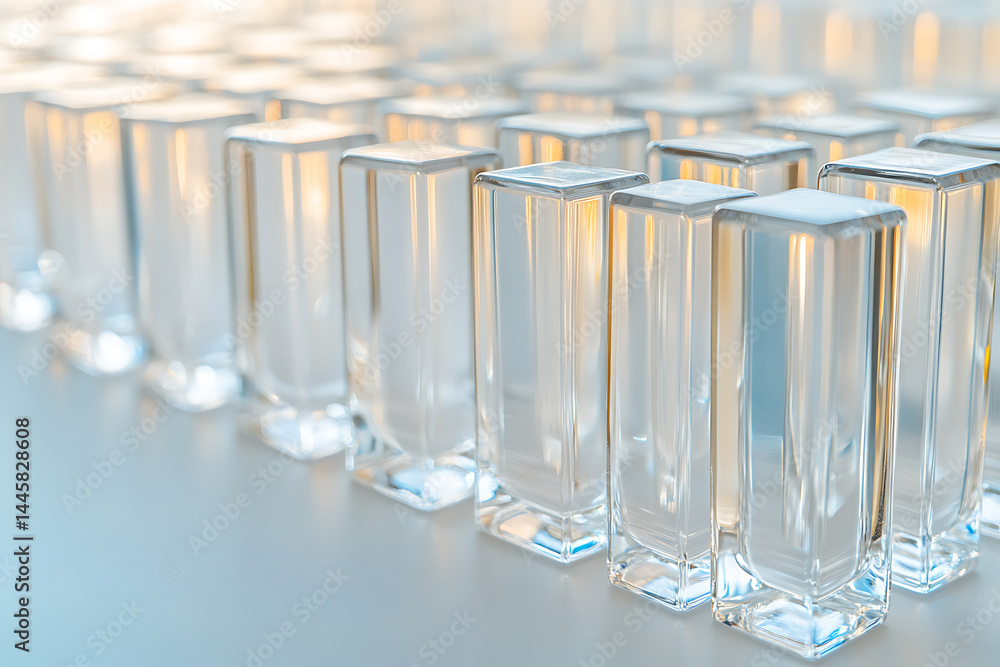 Aufkleber rows of crystal clear, rectangular containers reflecting ambient light create a geometric, minimalis