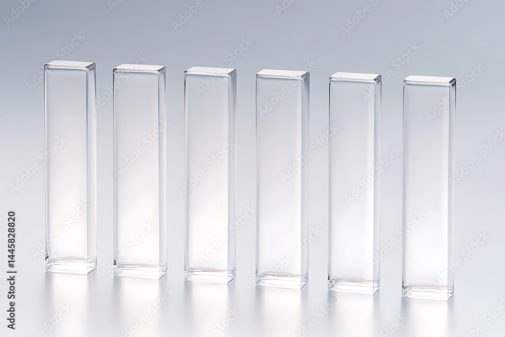 Poster arrangement of clear glass blocks showcases simple modern design and minimalist aesthetic, creating 