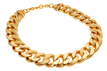 Obraz premium Gold chunky chain necklace glistens against a transparent background, linked intricately