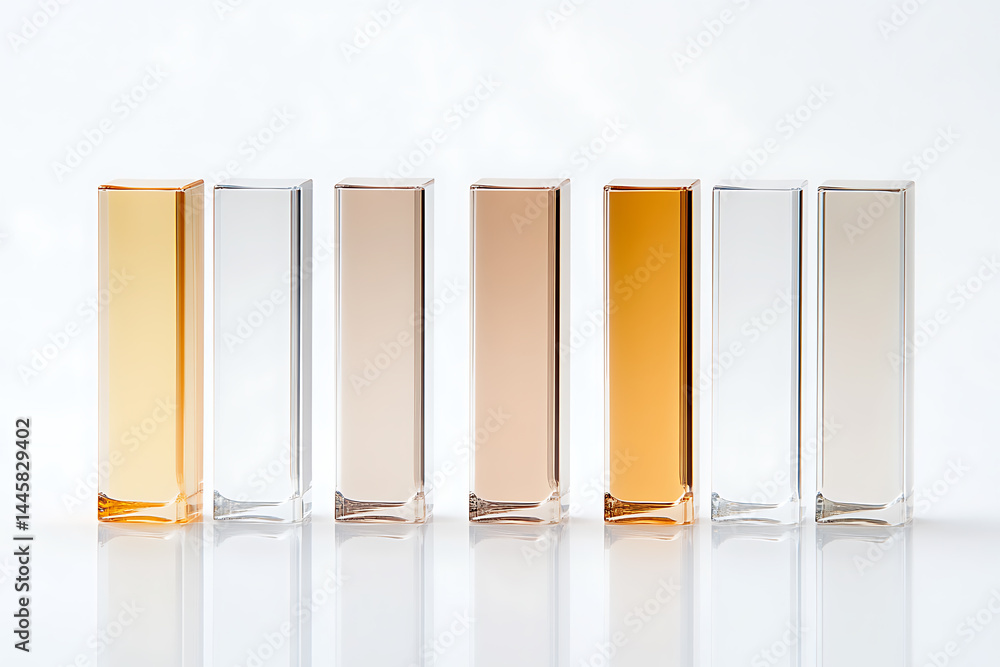 Aufkleber a collection of differently colored translucent glass cuboids arranged in a row, creating a visual d