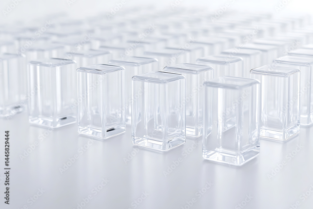 Aufkleber an array of transparent, rectangular containers are arranged in a grid pattern on a white background