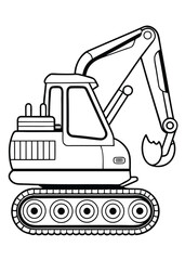 Excavator and Construction Vehicle Coloring Page for Kids – Printable Digger, Bulldozer, and Heavy Machinery Book in Black and White Vector Silhouette Style