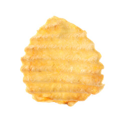 One tasty ridged potato chip in air isolated on white