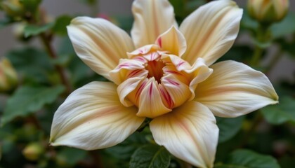Fototapeta premium The camera focuses in on the delicate petals of a flower as they slowly unfurl, revealing vibrant colors and intricate patterns.