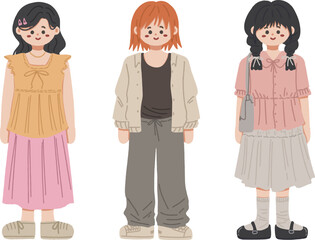 clip art cute vector flat illustration of girl, woman character outfit, fashion, dress