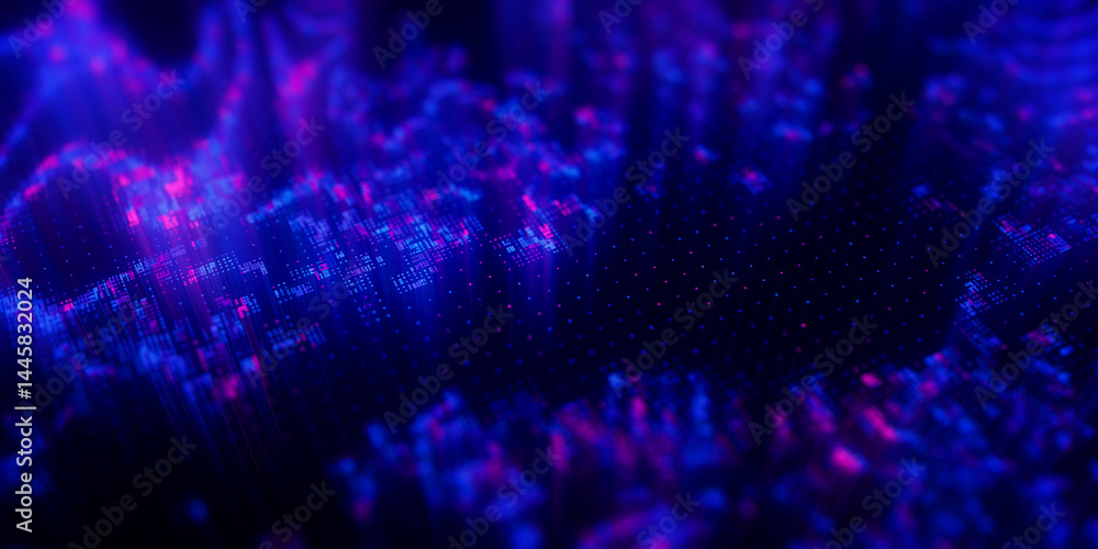 Poster Big Data clusters complex graph. Quantum computing patterns. Cyber space of AI technology neural connections. Futuristic graph. Digital information presentation. 