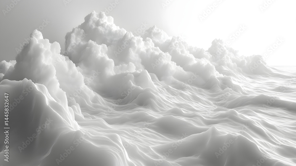 Poster dynamic white waves of foam abstract landscape digital art minimalist environment aerial view concep
