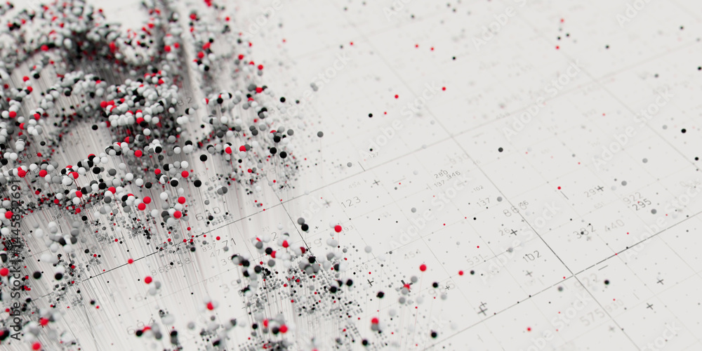 Poster Abstract data clusters visualization. AI technology neural patterns. Digital information presentation, futuristic graph. 