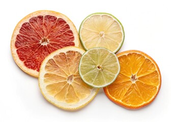 citrus fruits isolated on white Dried and fresh citrus fruit wheel slices PNG set, cutout isolated on transparent background. Grapefruit, orange, lemon, lime cocktail garnish decoration graphic resour