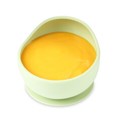 Baby food. Tasty puree in bowl isolated on white